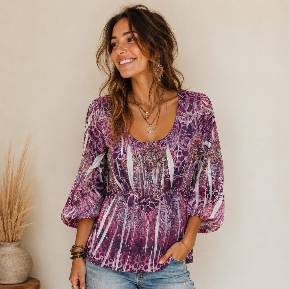 Unity World Wear Boho Shirt PL Petite Large Purple Ethnic Artsy Whimsigoth Fairy